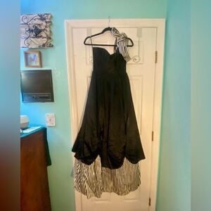 Gunne Sax Black Strapless Prom Formal Elegant Cruise Dress with Striped Skirt